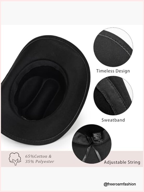 Classic Western Felt Cowboy Hat Wide Brim Belt Buckle Unisex main image 6